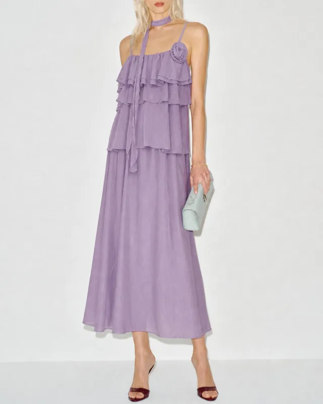 Purple Flowers Ruffle Slip Midi Dress made by rihoas