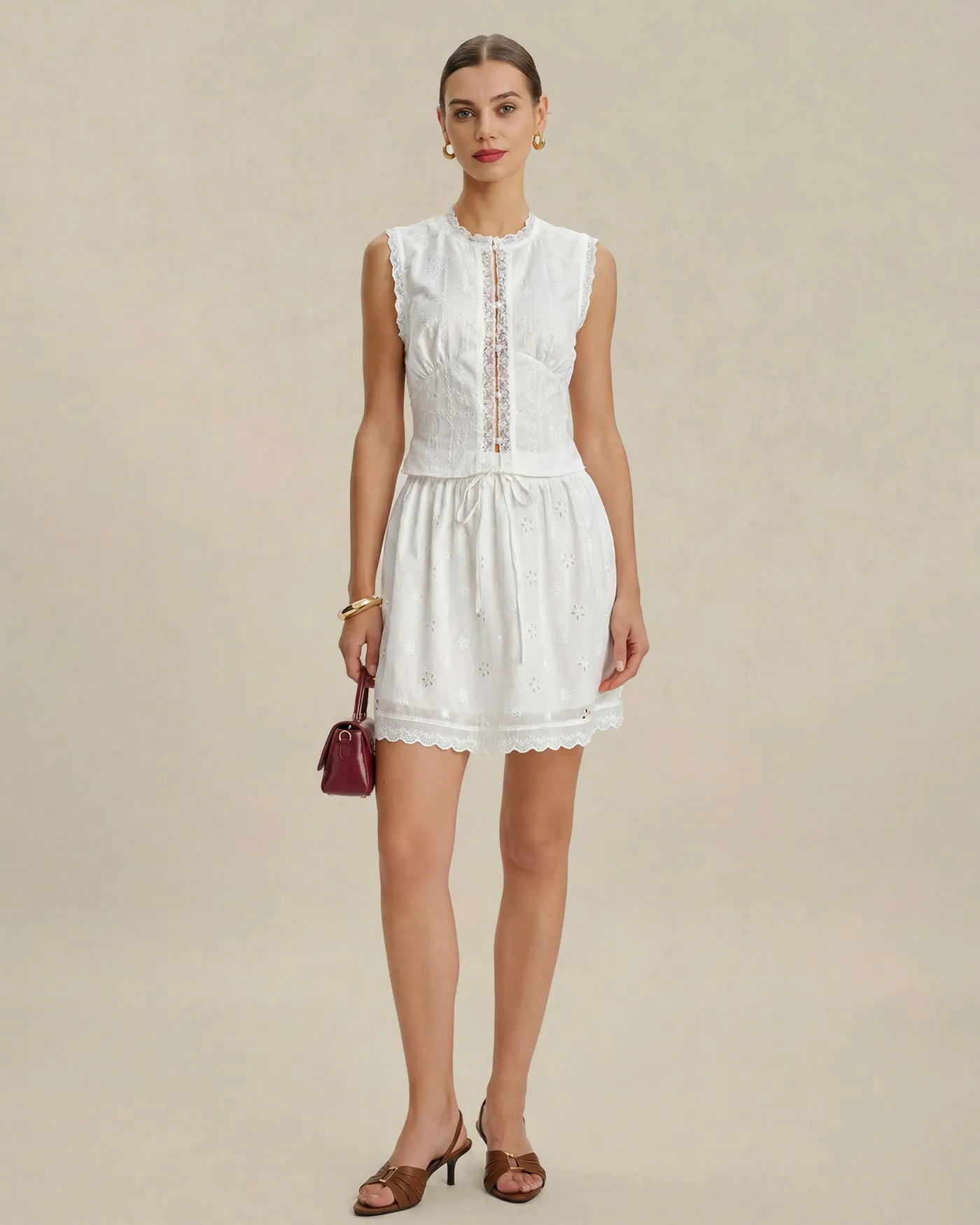White Embroidery Lace Button Tank Top sold by rihoas product image thumbnail 4