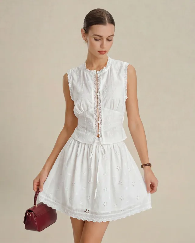 White Embroidery Lace Button Tank Top made by rihoas