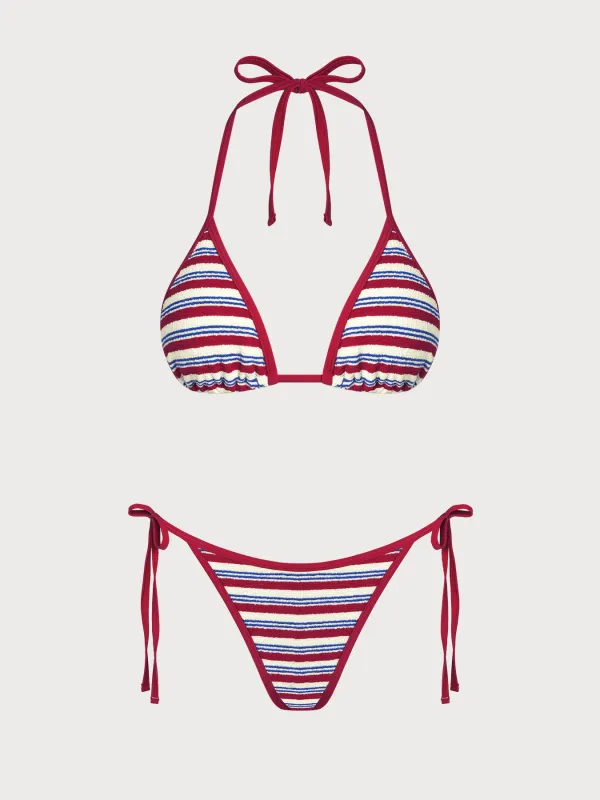 Red Halter Contrasting Striped Bikini Set made by rihoas