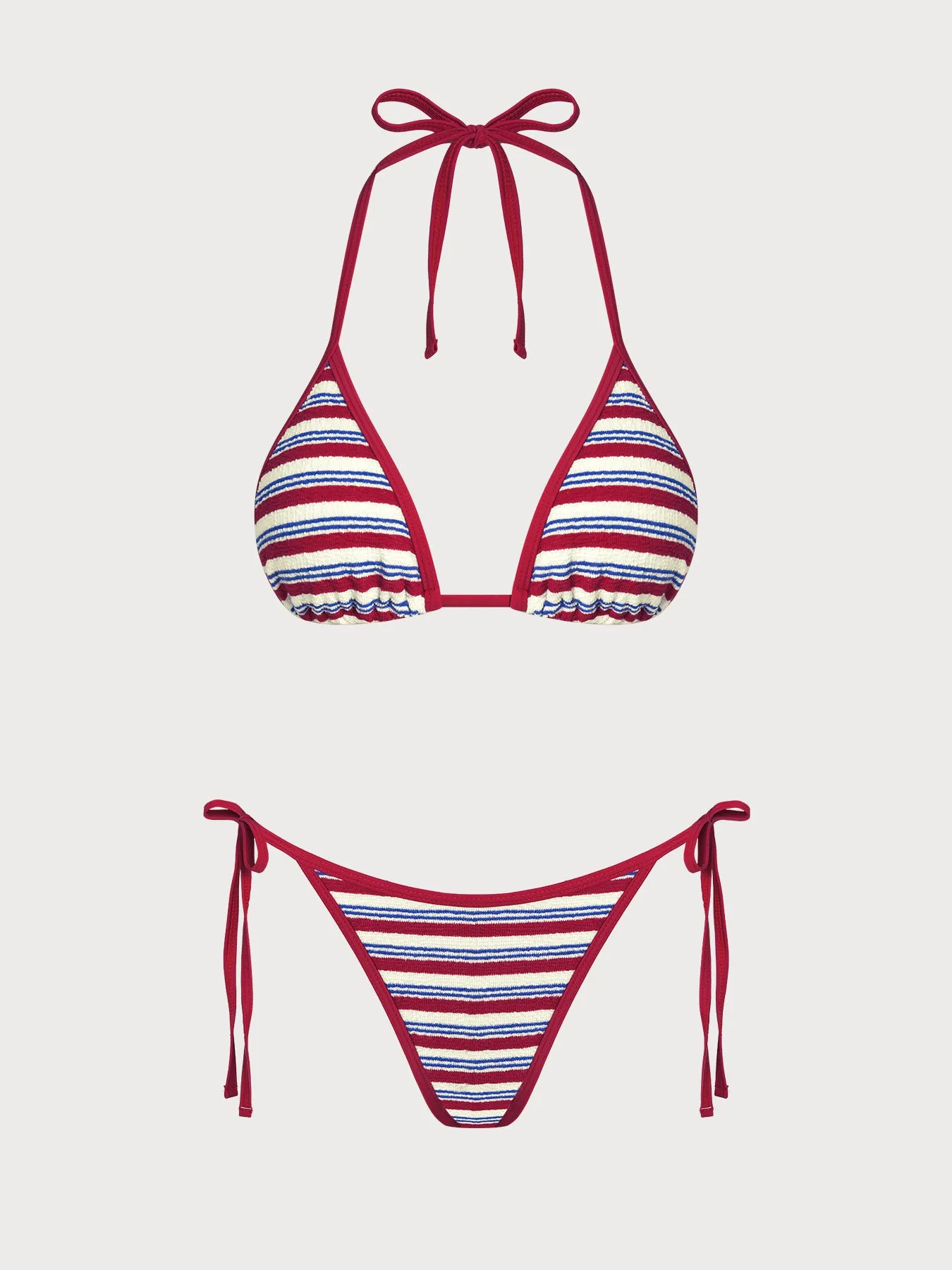Red Halter Contrasting Striped Bikini Set sold by rihoas