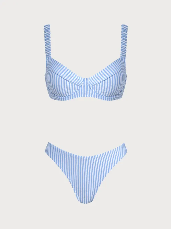 Blue Square Neck Striped Bikini Set made by rihoas