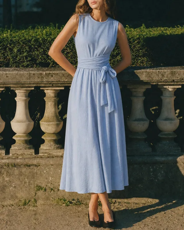 Blue Sleeveless Round Neck Tunic Maxi Dress made by rihoas