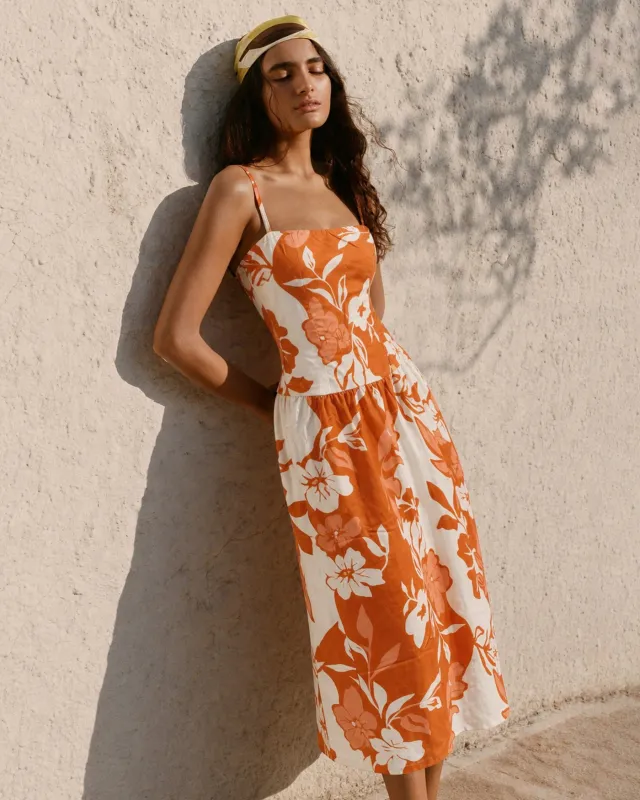 Orange Floral Slip A-Line Maxi Dress made by rihoas