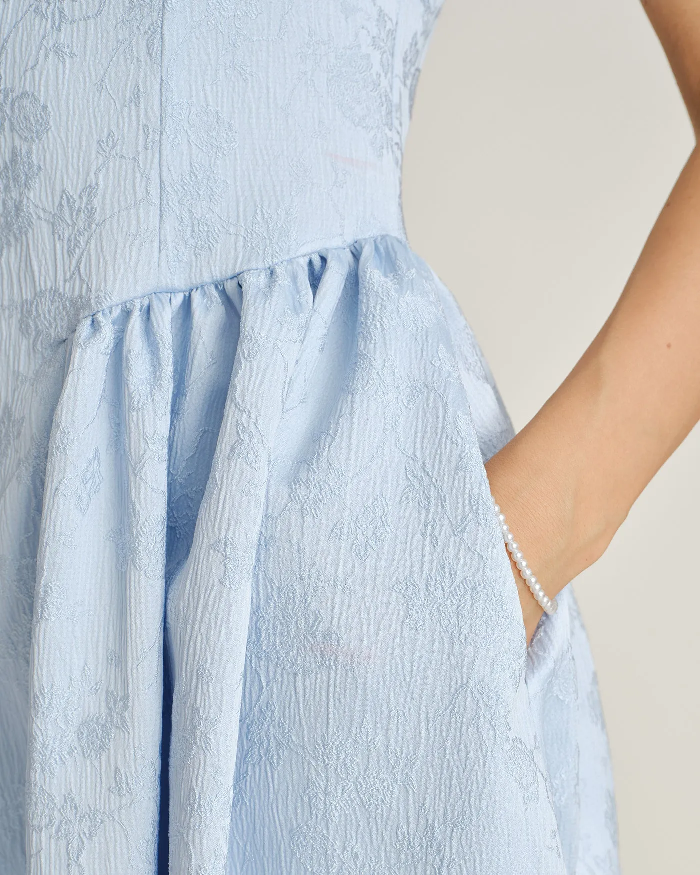 Blue Jacquard Pockets Slip Midi Dress sold by rihoas product image thumbnail 3