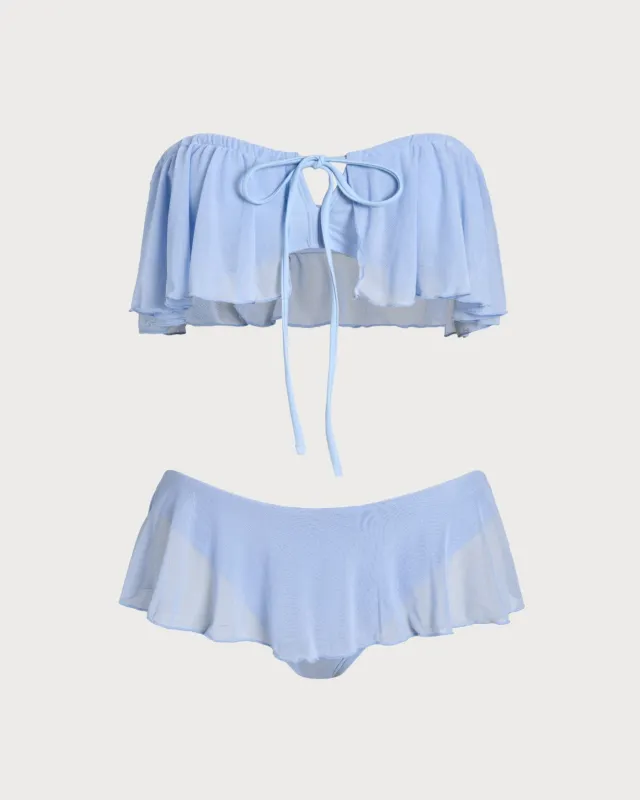 Blue Mesh Ruffle Bandeau Bikini Set made by rihoas