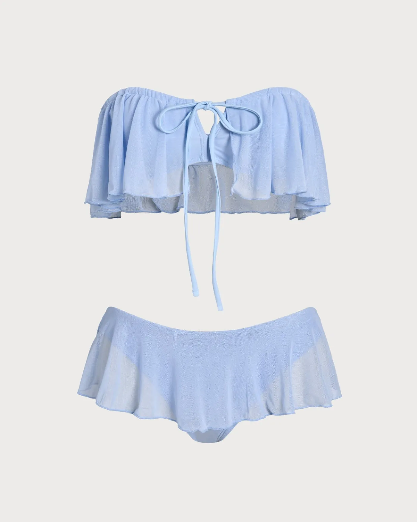 Blue Mesh Ruffle Bandeau Bikini Set sold by rihoas