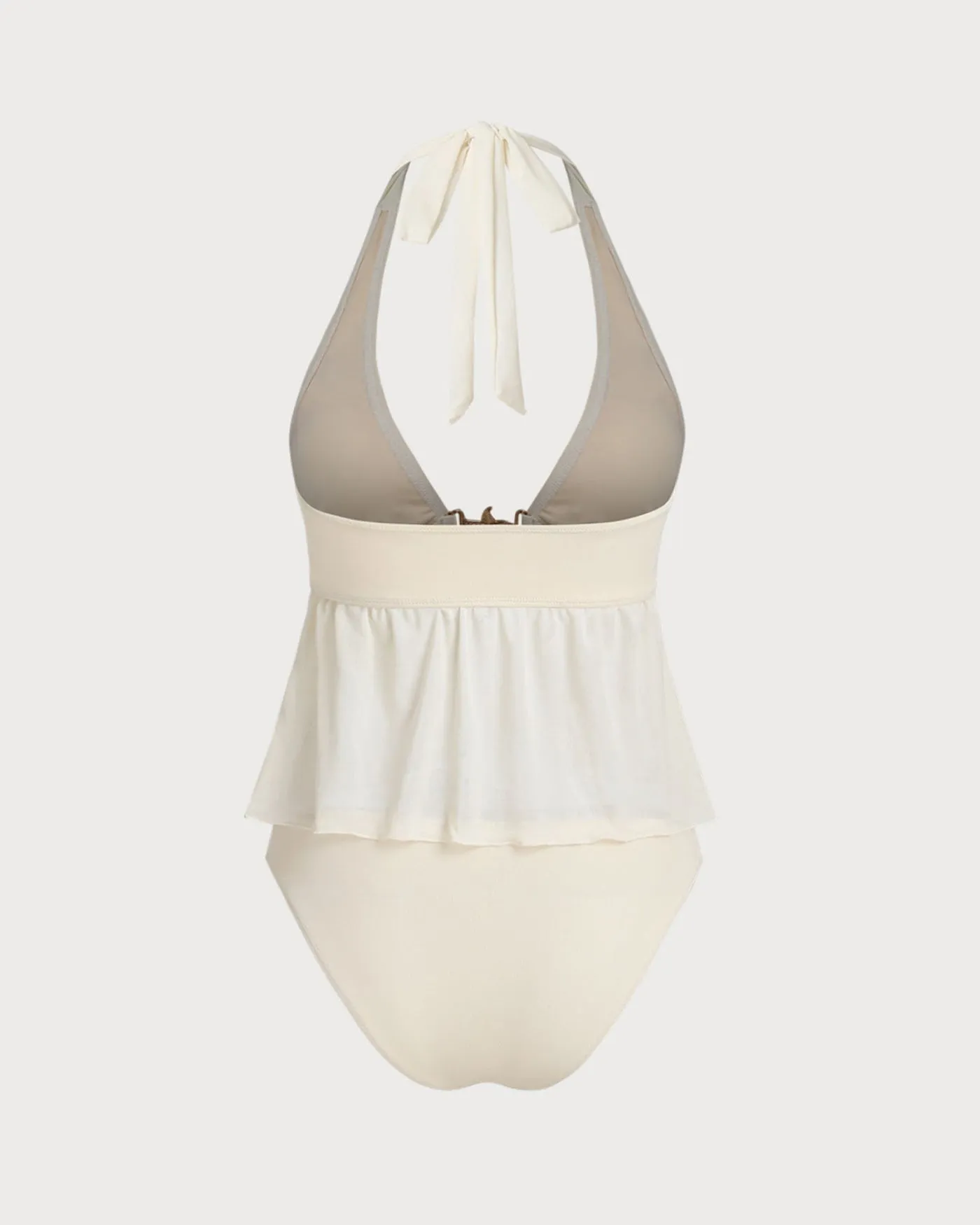 Off White Low Waisted Halter Tankini Set sold by rihoas product image thumbnail 2