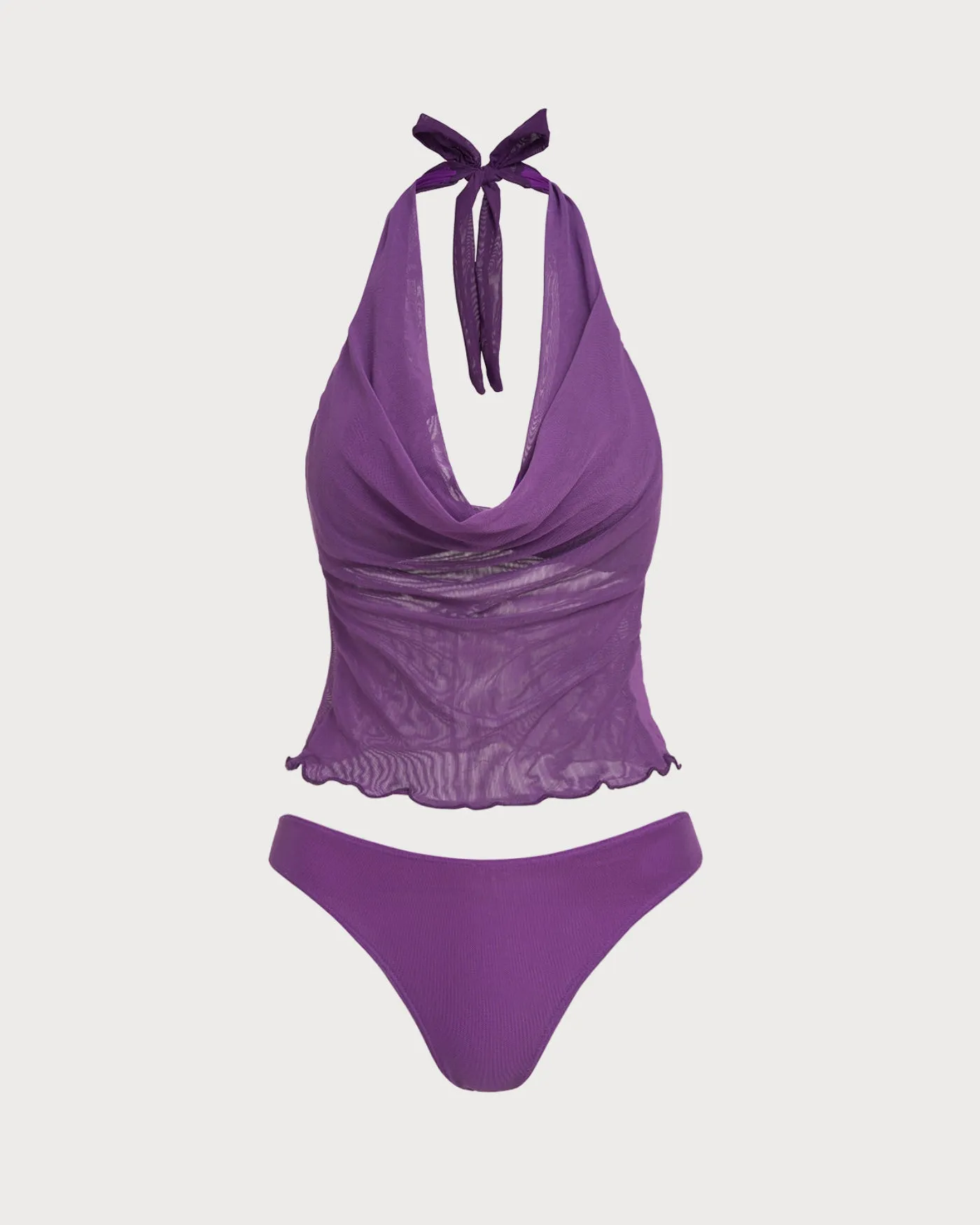 Purple Elastic Waist Tie Tankini Set sold by rihoas