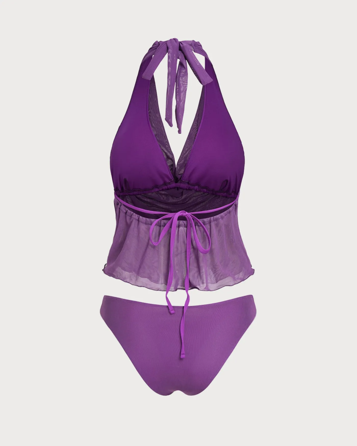 Purple Elastic Waist Tie Tankini Set sold by rihoas product image thumbnail 2