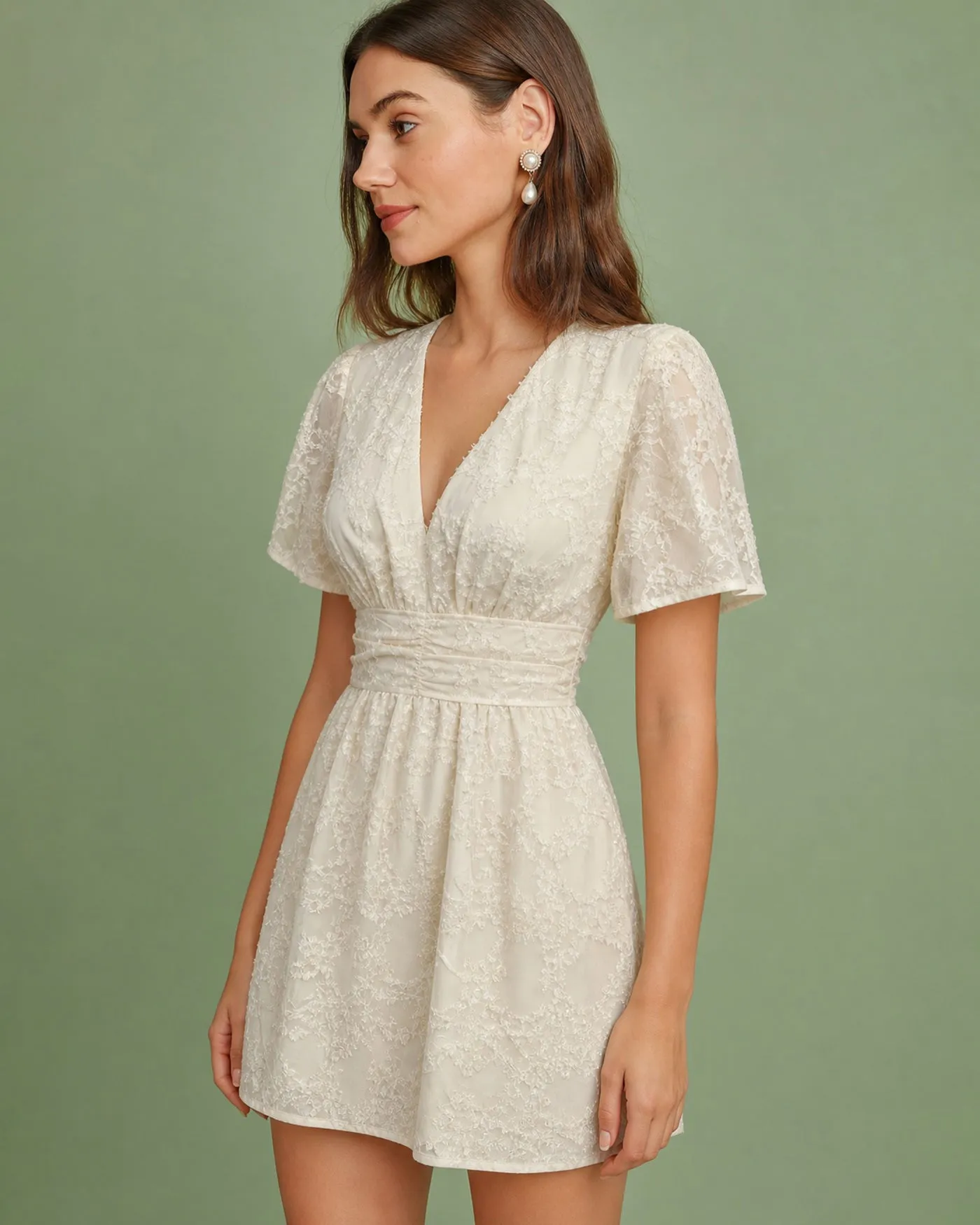 Apricot V Neck Textured Tunic Mini Dress sold by rihoas product image thumbnail 3