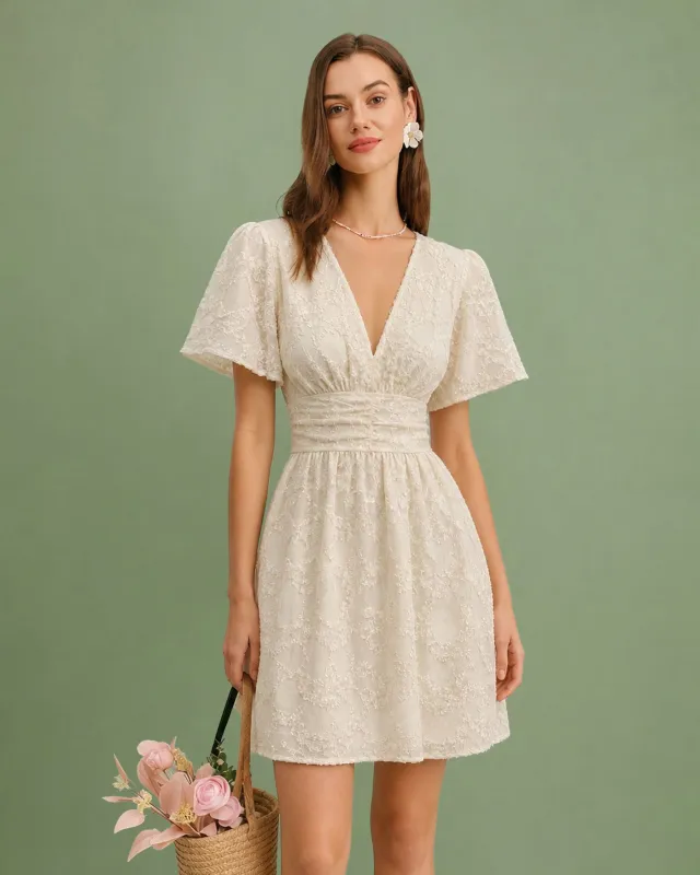 Apricot V Neck Textured Tunic Mini Dress made by rihoas
