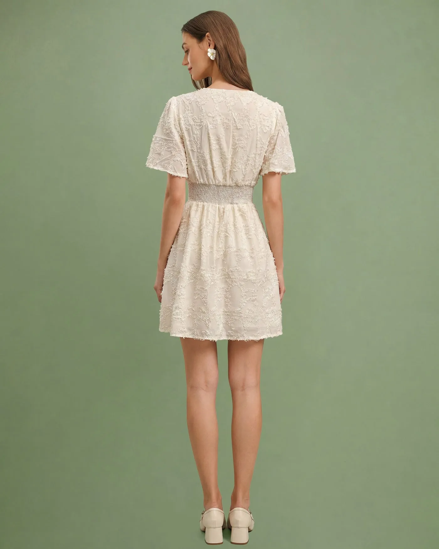 Apricot V Neck Textured Tunic Mini Dress sold by rihoas product image thumbnail 4