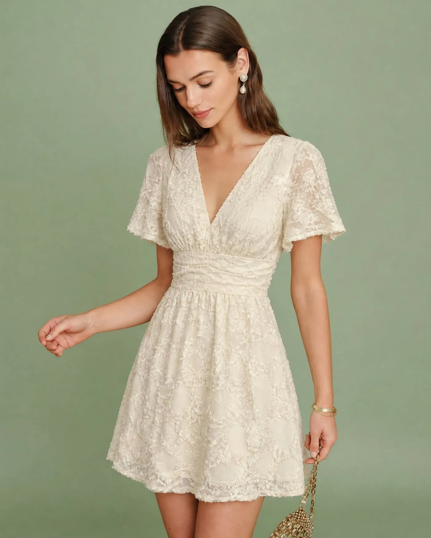 Apricot V Neck Textured Tunic Mini Dress sold by rihoas product image thumbnail 2