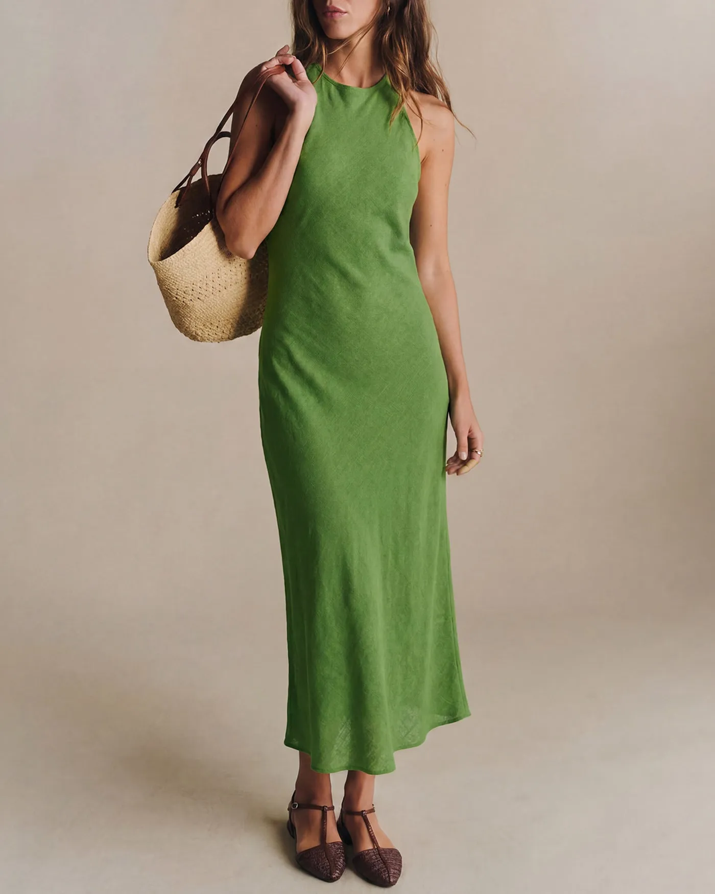 Green Round Neck Tunic Maxi Dress sold by rihoas