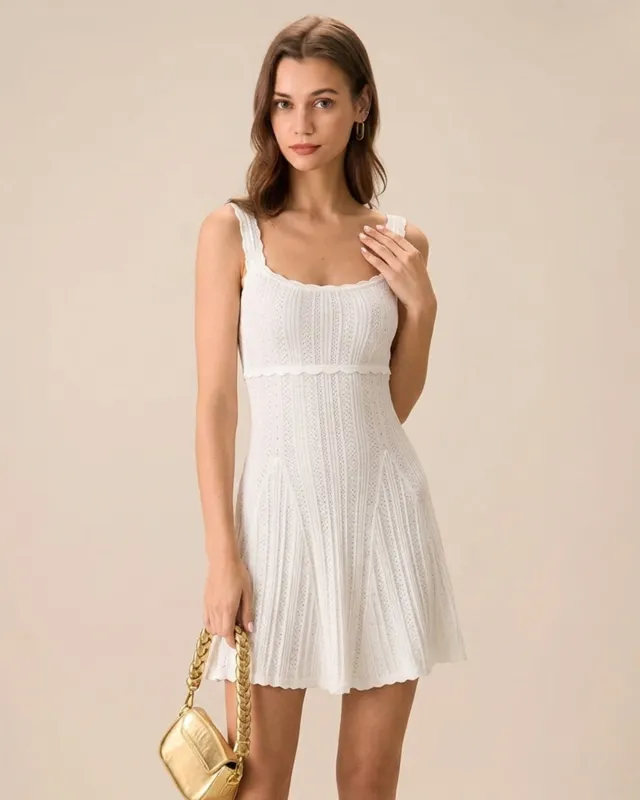 White Sleeveless Textured Mini Dress made by rihoas