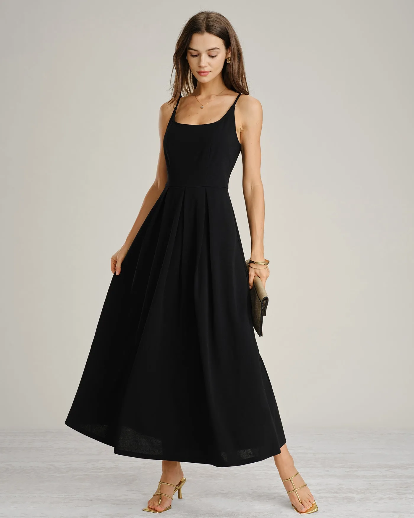 Black Ruched Slip A-Line Maxi Dress sold by rihoas product image thumbnail 5