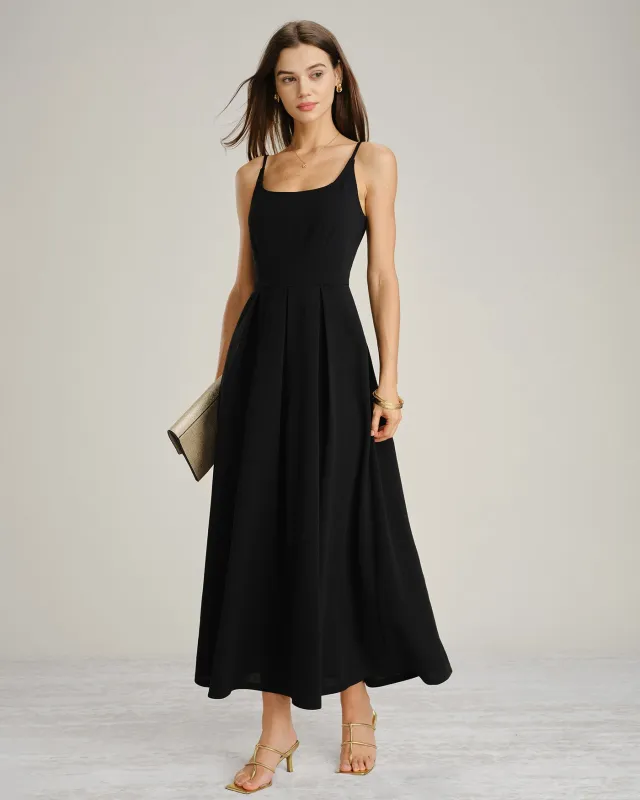 Black Ruched Slip A-Line Maxi Dress made by rihoas