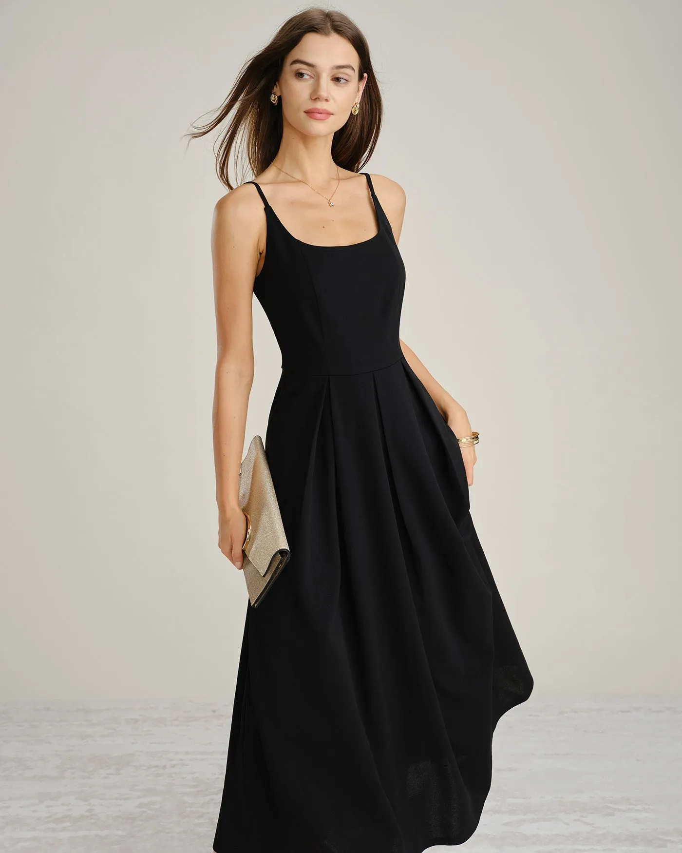 Black Ruched Slip A-Line Maxi Dress sold by rihoas product image thumbnail 4