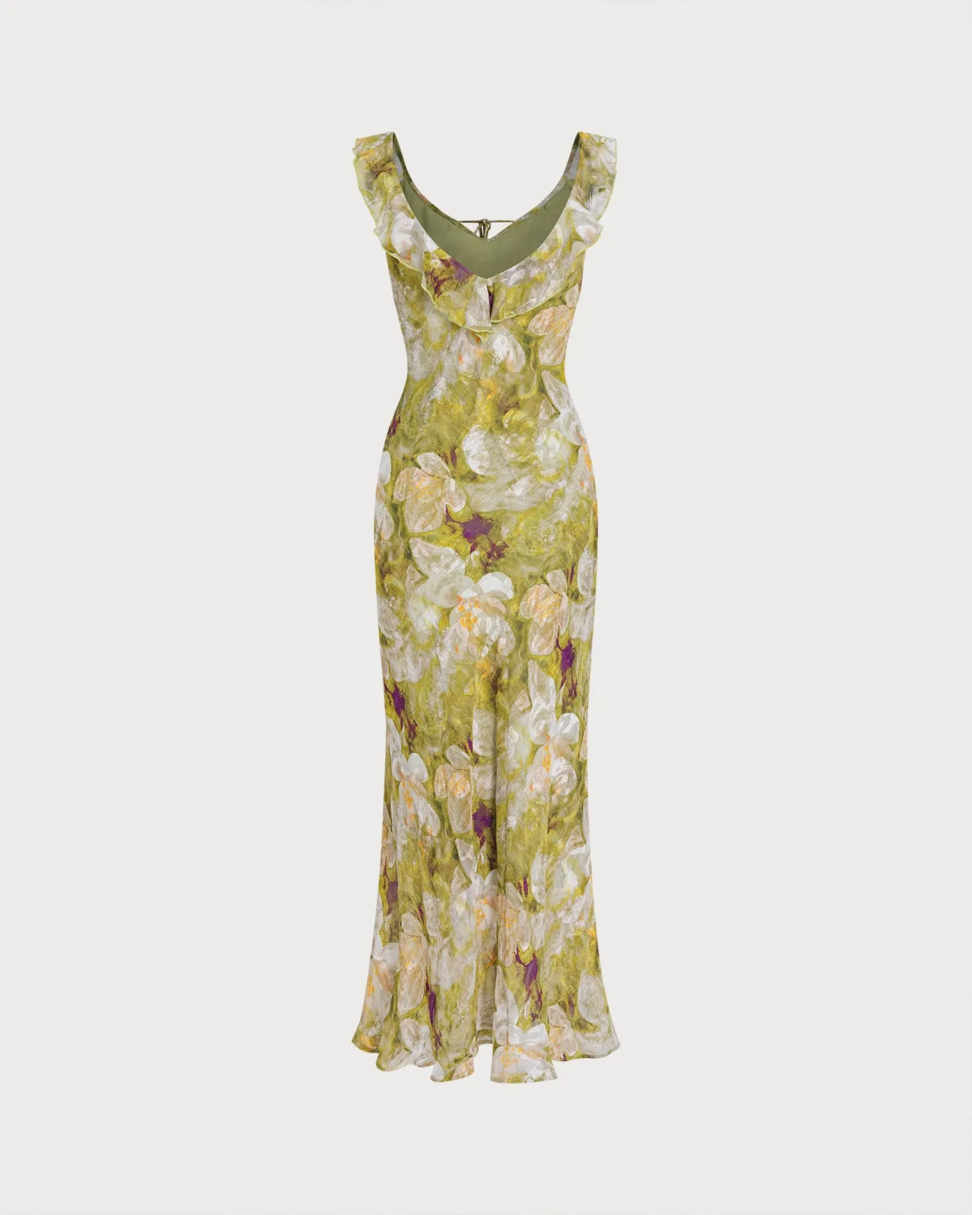 Green V Neck Floral Ruffle Maxi Dress sold by rihoas product image thumbnail 2