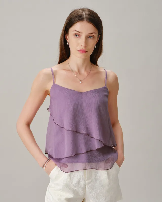Purple V Neck Ruffle Chiffon Cami Top made by rihoas