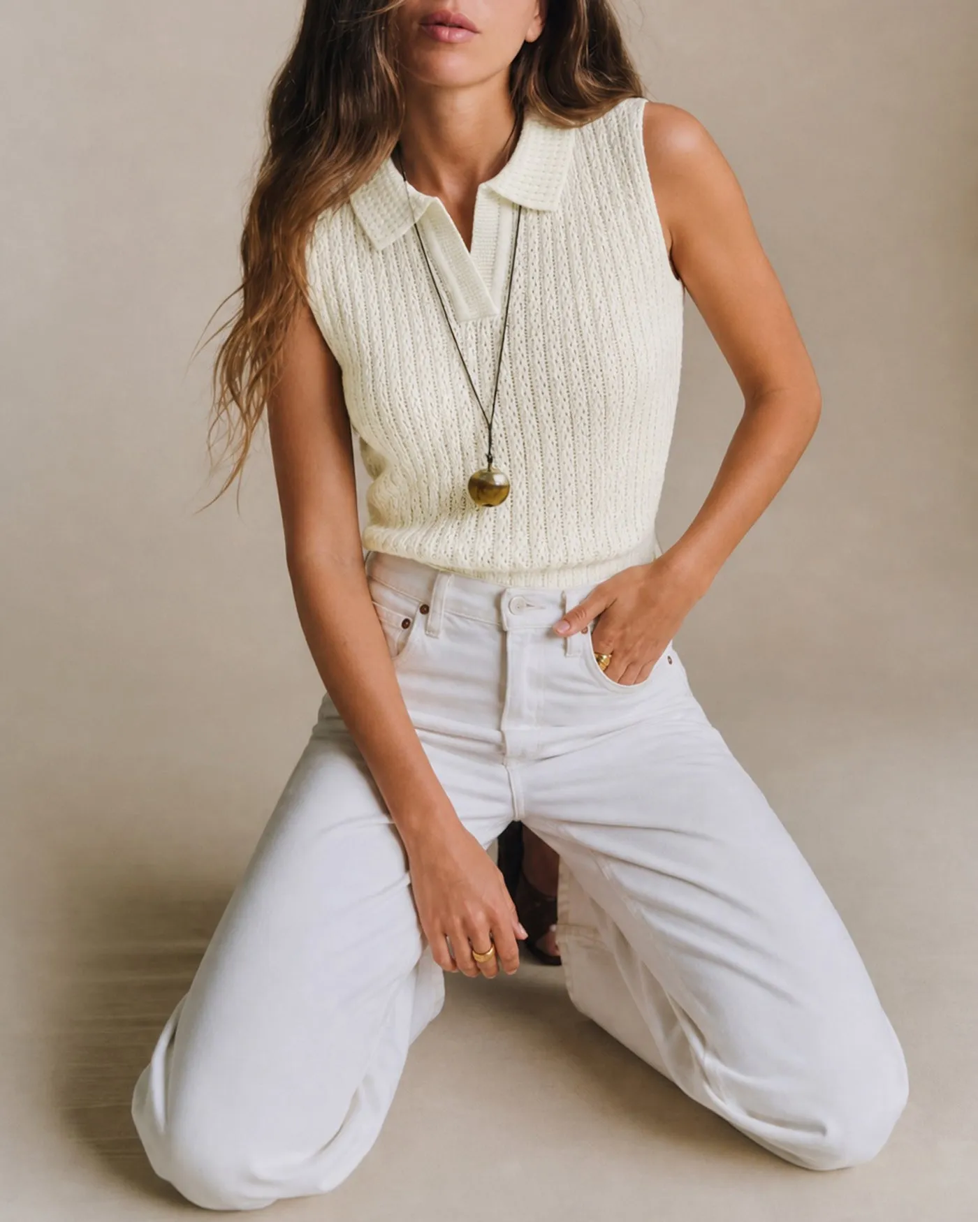 Apricot Collar Cut Out Textured Tank sold by rihoas product image thumbnail 3