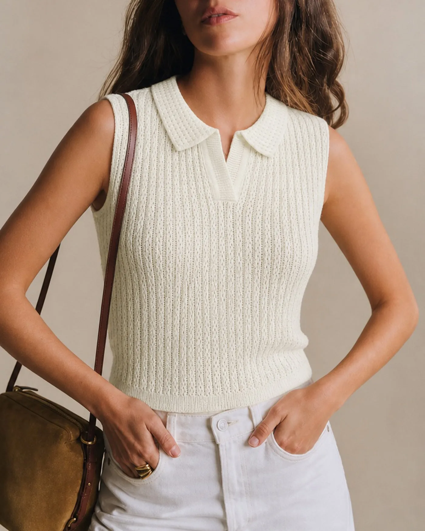 Apricot Collar Cut Out Textured Tank sold by rihoas