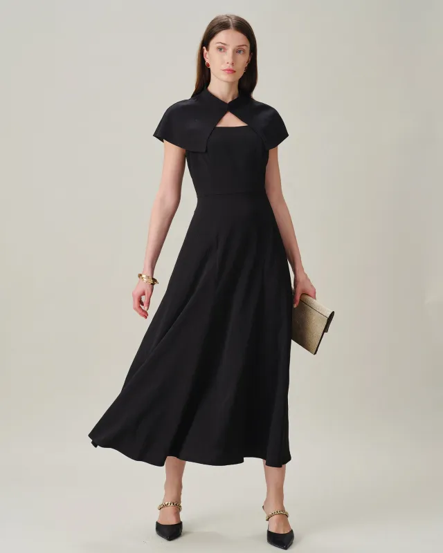 Black Square Neck Sleeveless Button Midi Dress made by rihoas