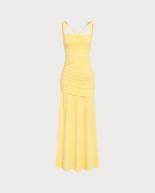 Yellow X Cross Ruched Tunic Maxi Dress made by rihoas
