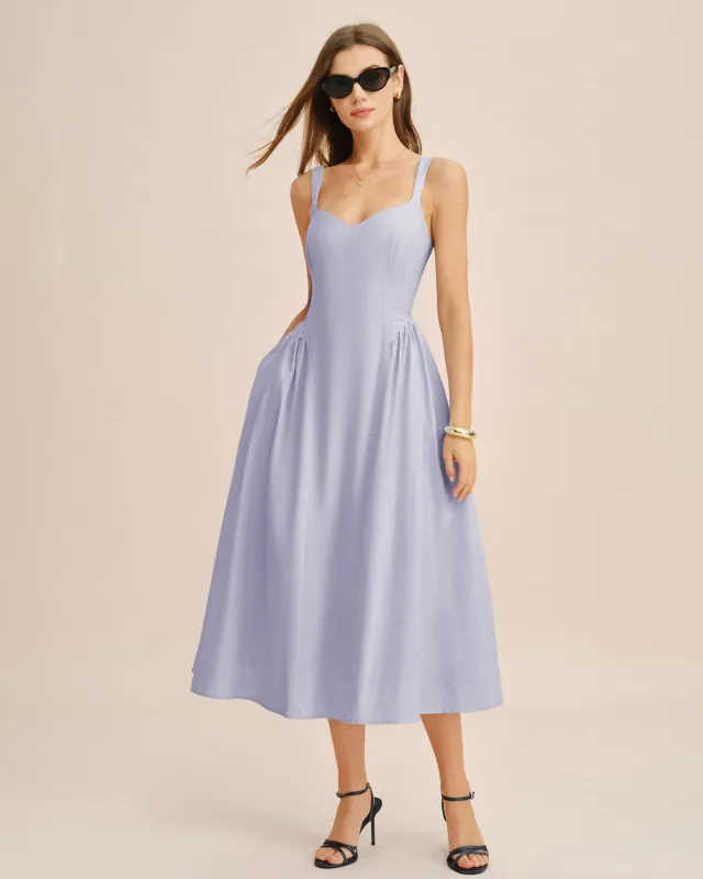 Light Blue Ruched Slip Midi Dress made by rihoas