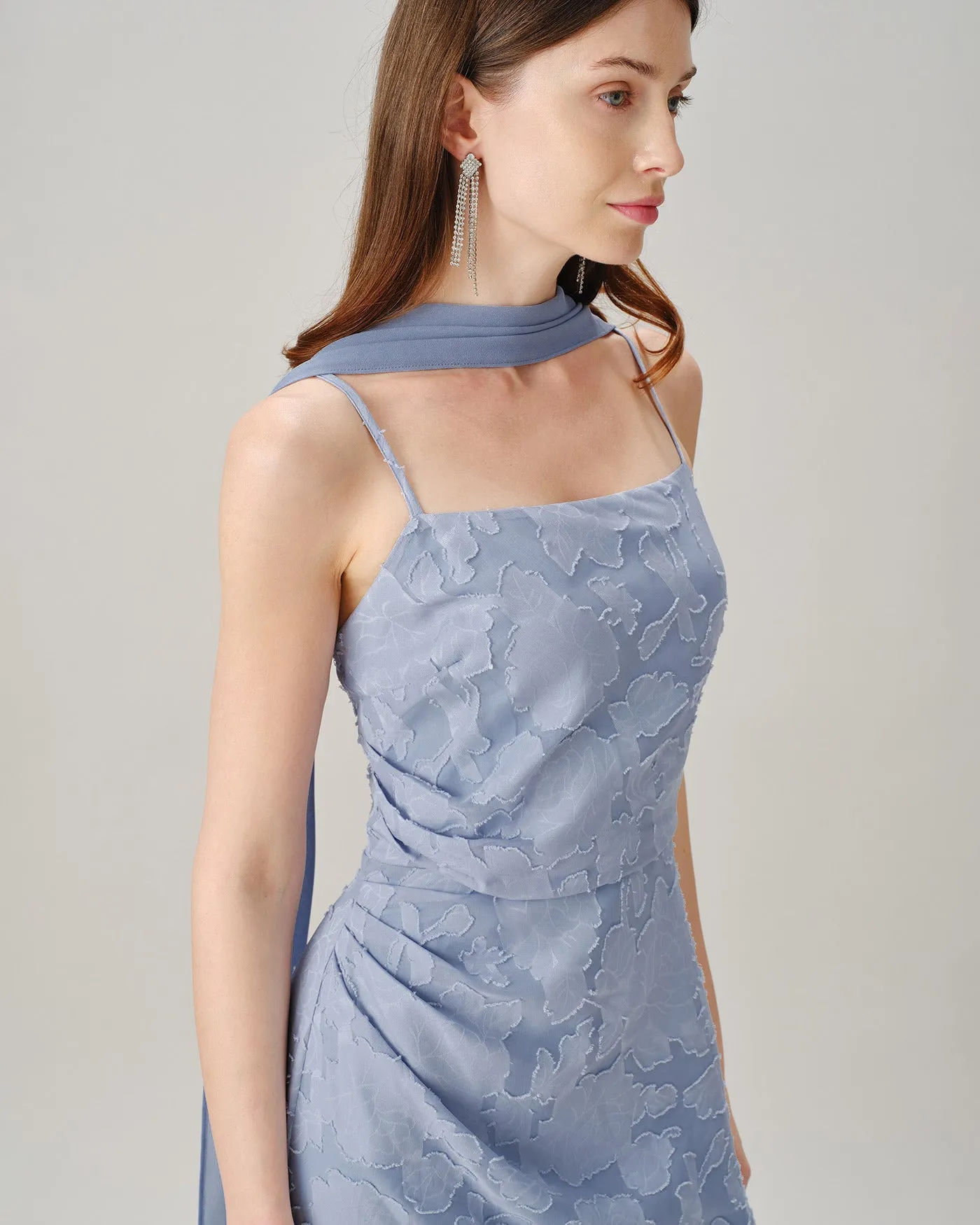Blue Square Neck Jacquard Slit Maxi Dress sold by rihoas product image thumbnail 2