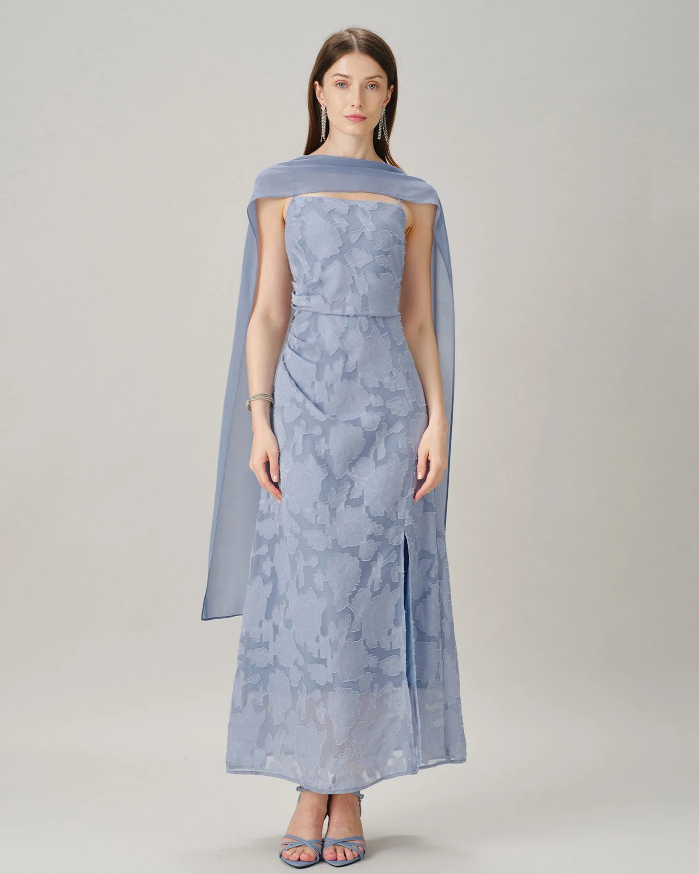 Blue Square Neck Jacquard Slit Maxi Dress sold by rihoas product image thumbnail 5