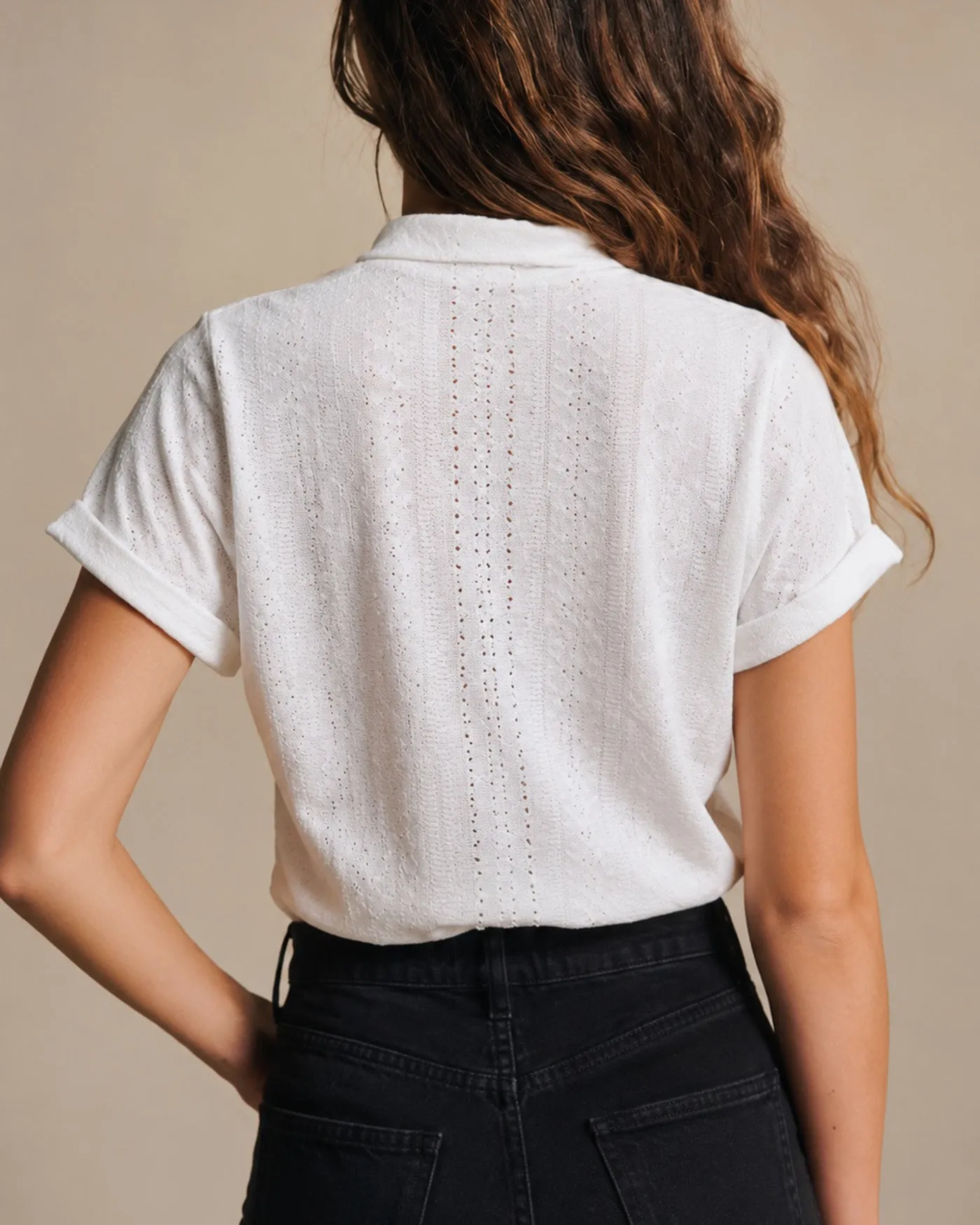 White V Neck Textured Cut Out Tee sold by rihoas product image thumbnail 5