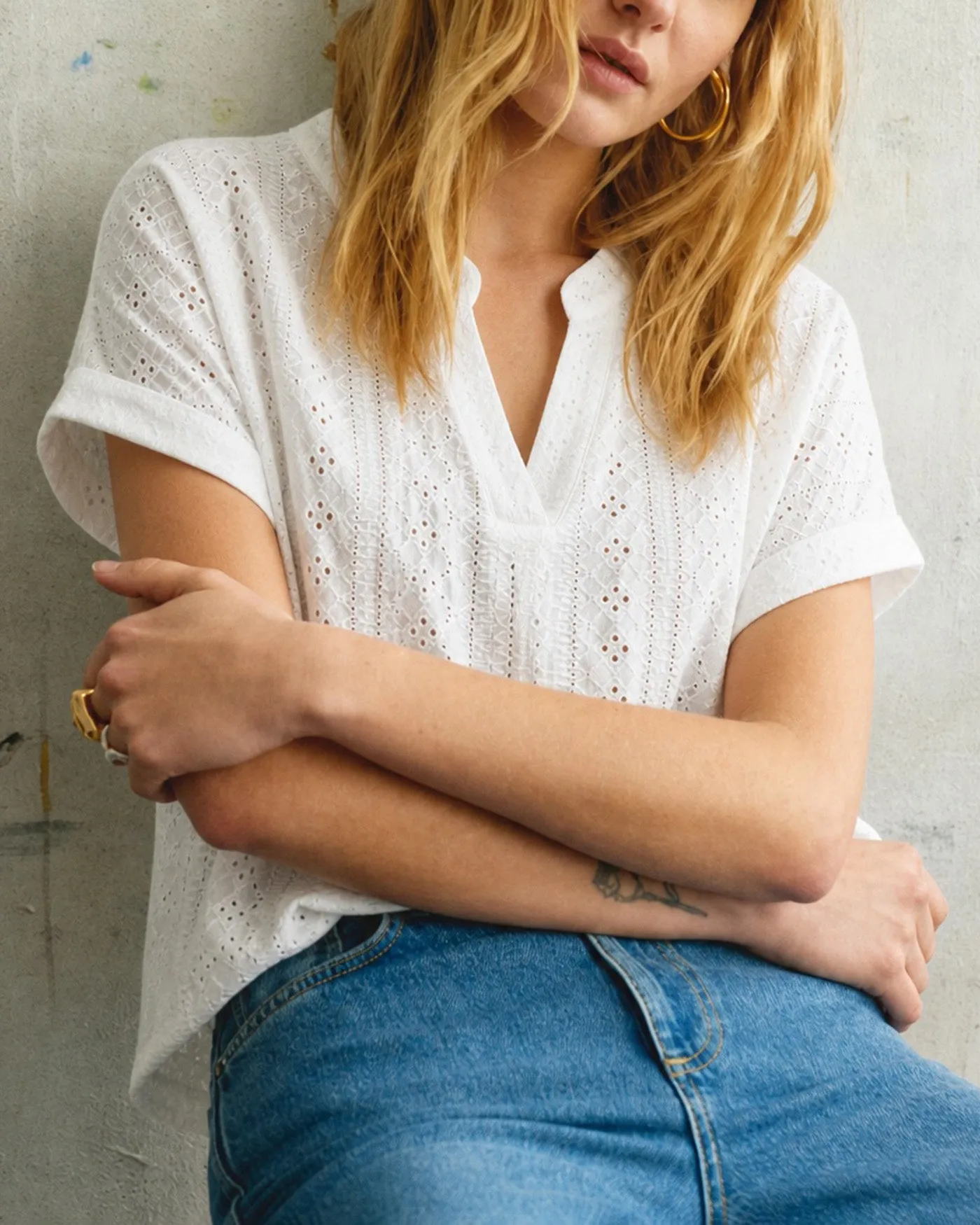 White V Neck Textured Cut Out Tee sold by rihoas product image thumbnail 3