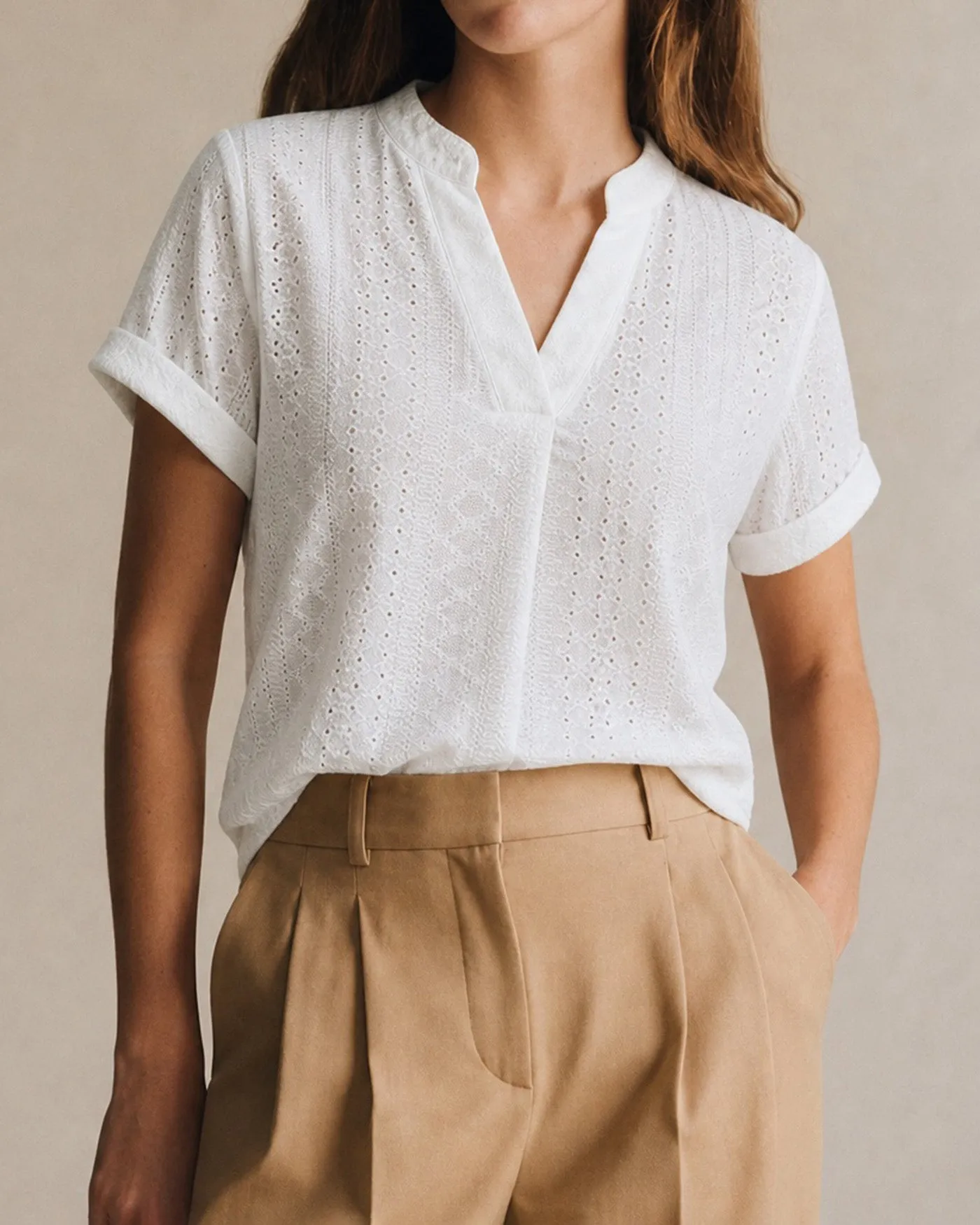 White V Neck Textured Cut Out Tee sold by rihoas