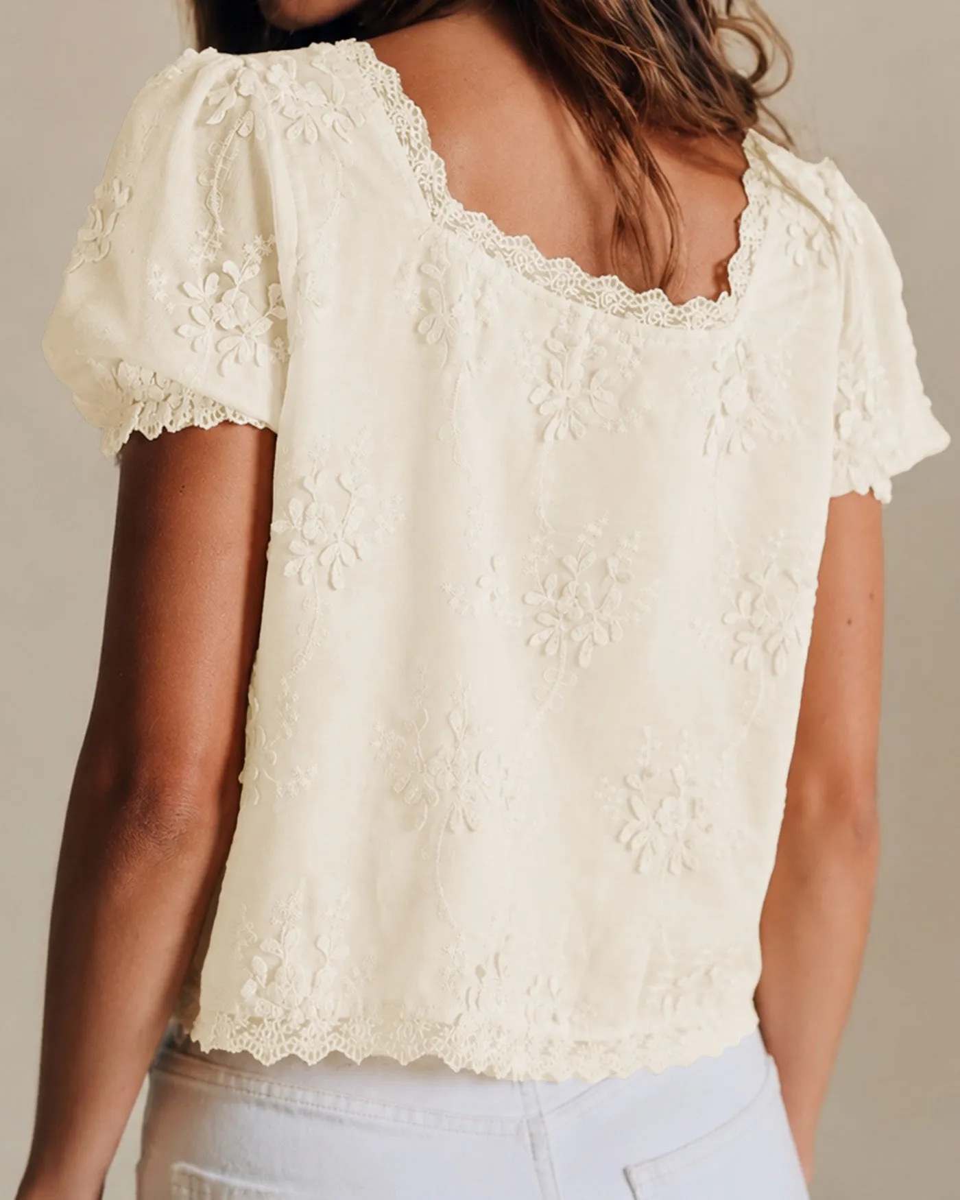 Apricot Square Neck Lace Floral Tee sold by rihoas product image thumbnail 5