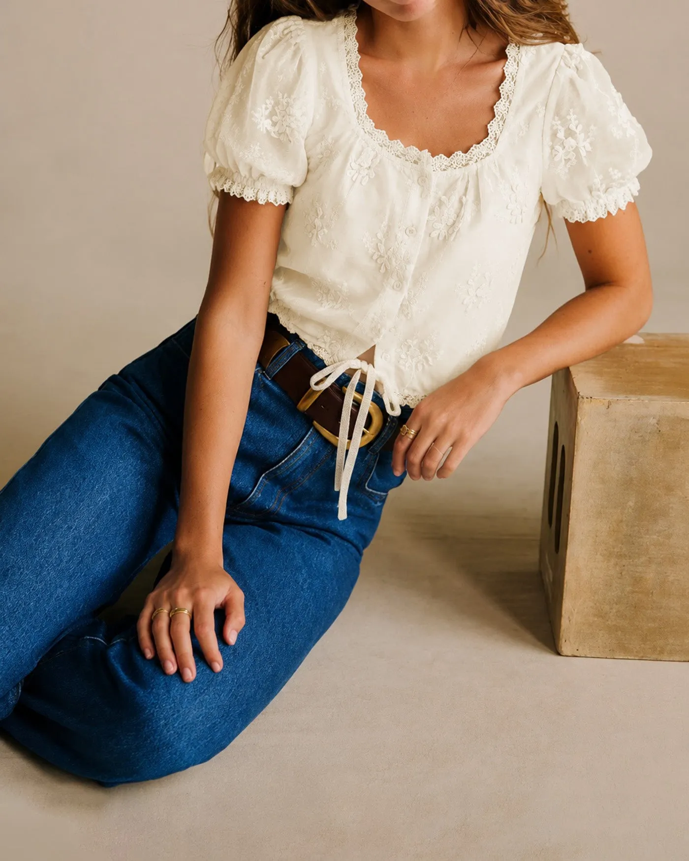 Apricot Square Neck Lace Floral Tee sold by rihoas product image thumbnail 4