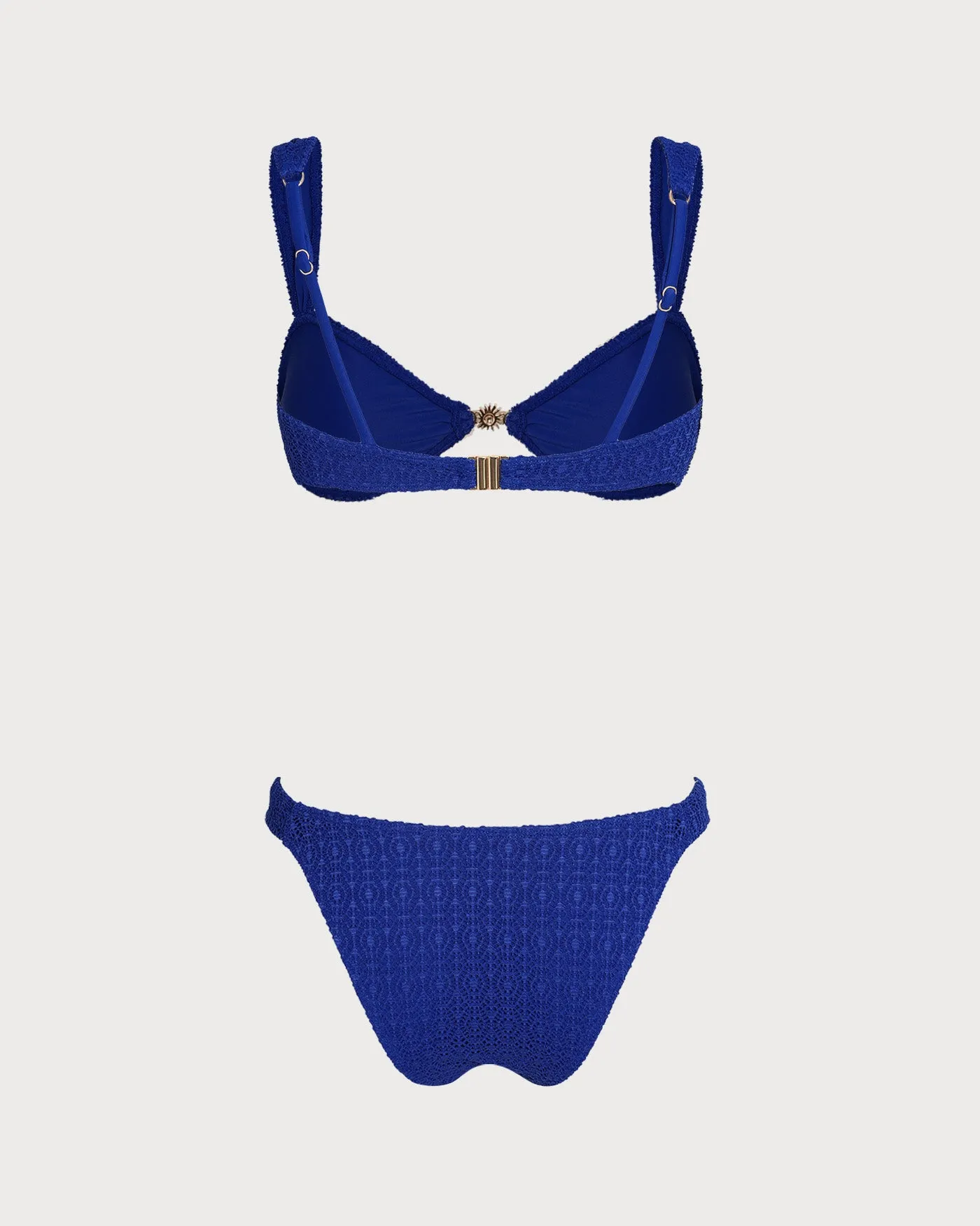 Blue V Neck Textured Bralette Bikini Set sold by rihoas product image thumbnail 3