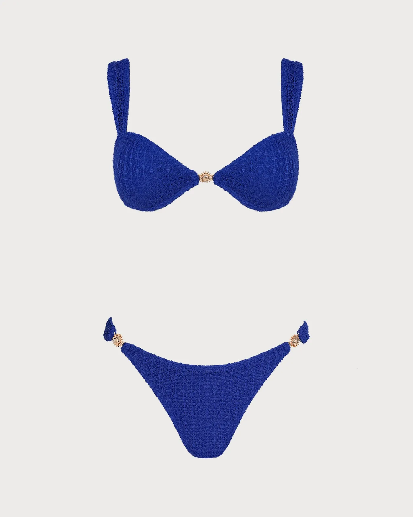 Blue V Neck Textured Bralette Bikini Set sold by rihoas product image thumbnail 2