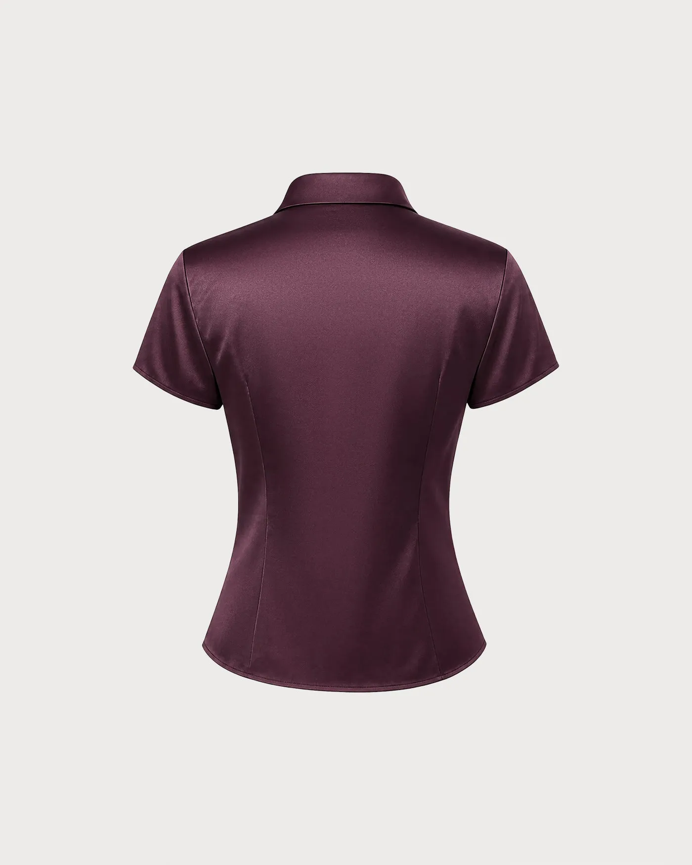 Wine Red Collar Short Sleeve Button Shirt sold by rihoas product image thumbnail 5