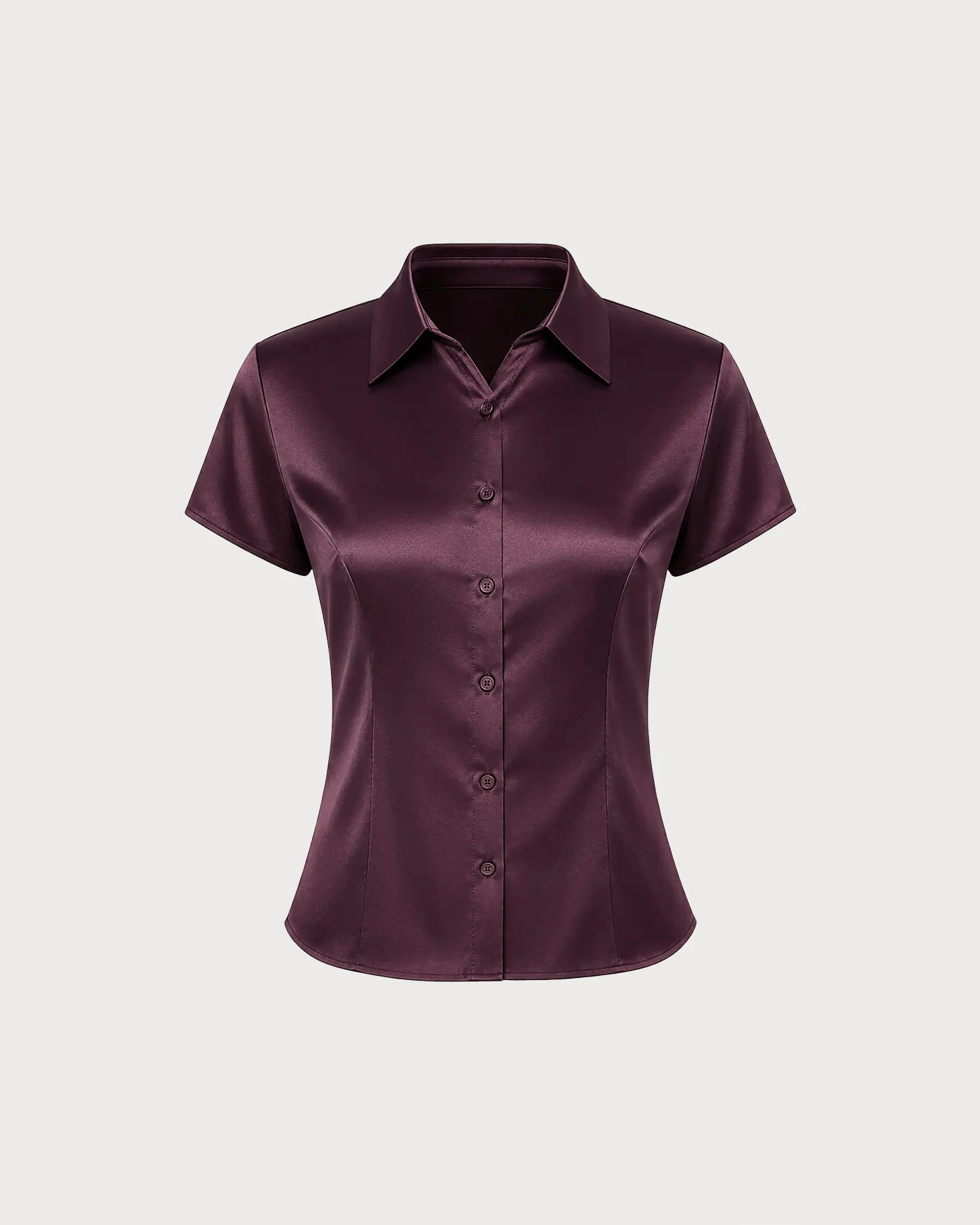 Wine Red Collar Short Sleeve Button Shirt sold by rihoas product image thumbnail 4