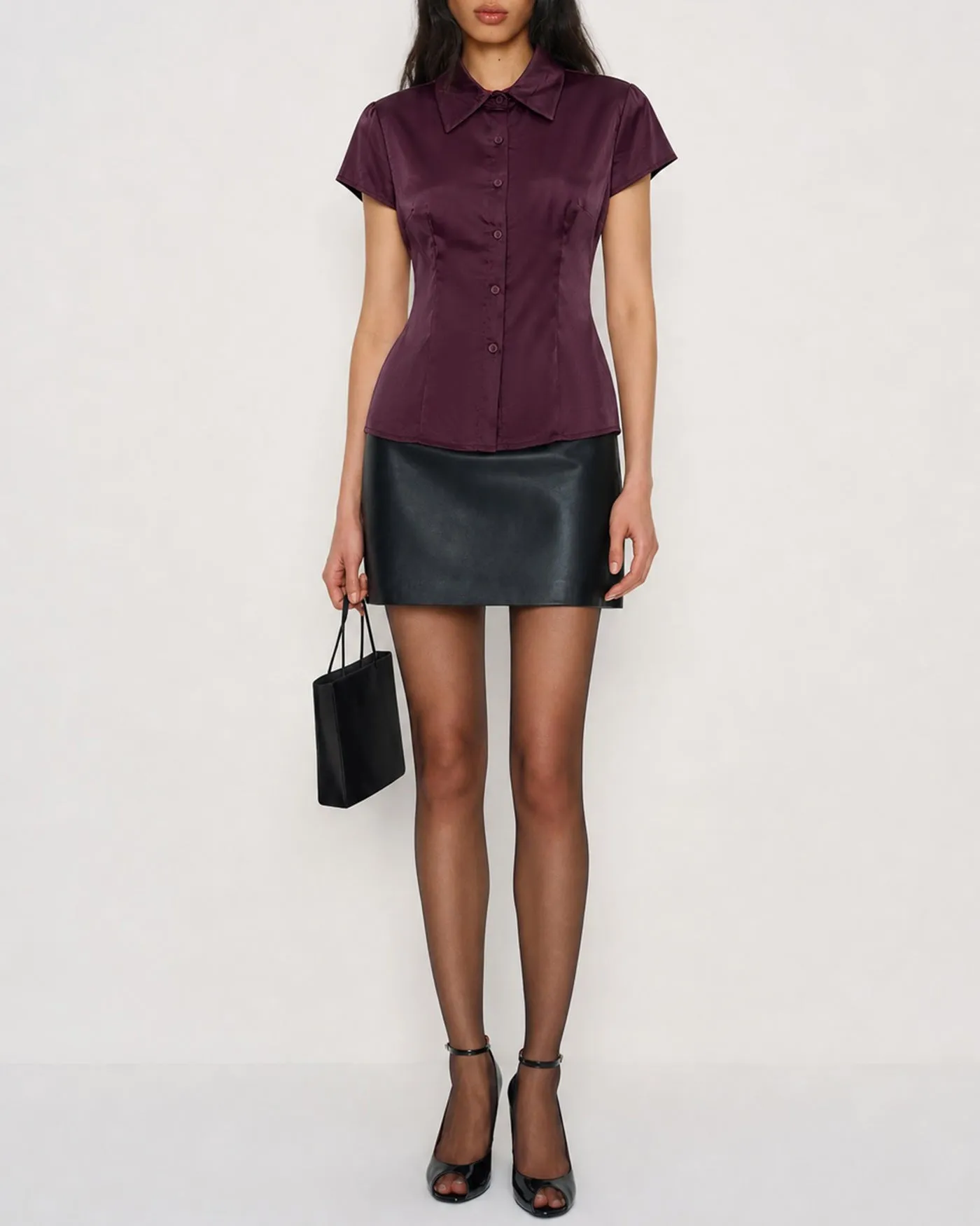 Wine Red Collar Short Sleeve Button Shirt sold by rihoas product image thumbnail 2