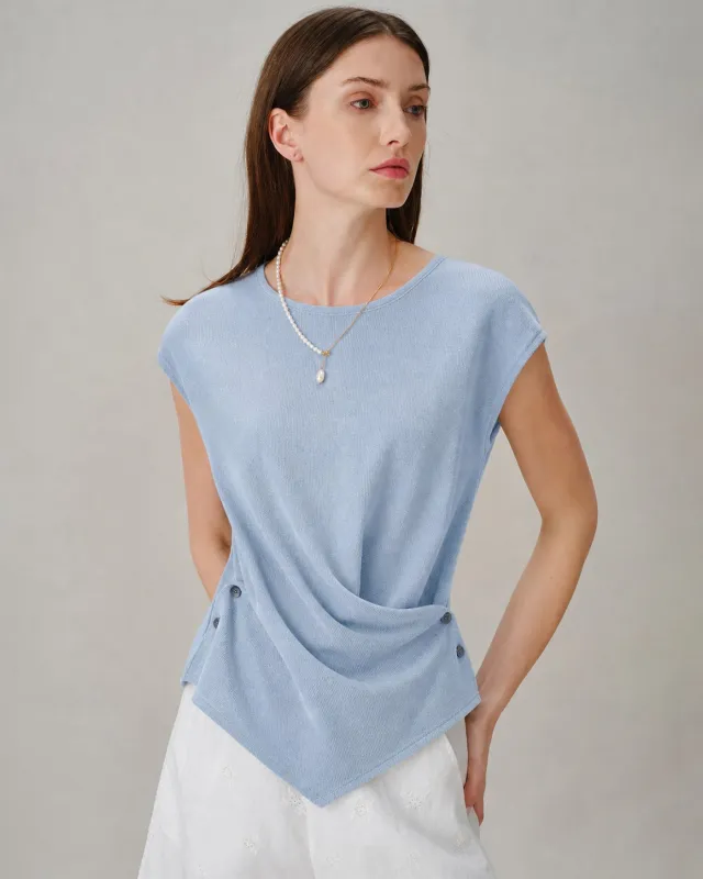 Blue Drop Shoulder Button Knit Sweater made by rihoas