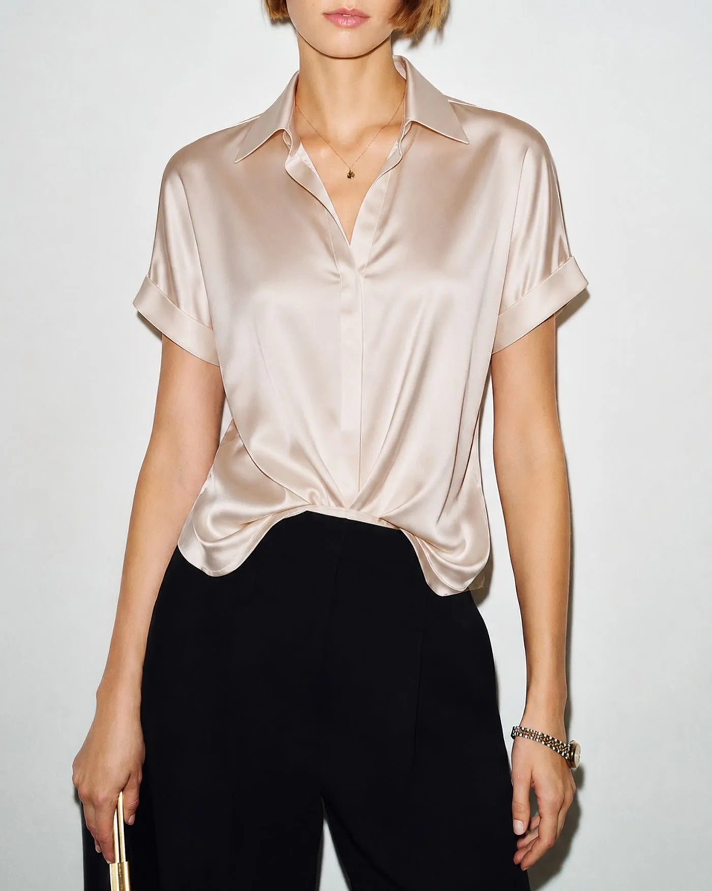 Apricot Collar Short Sleeve Shirt sold by rihoas