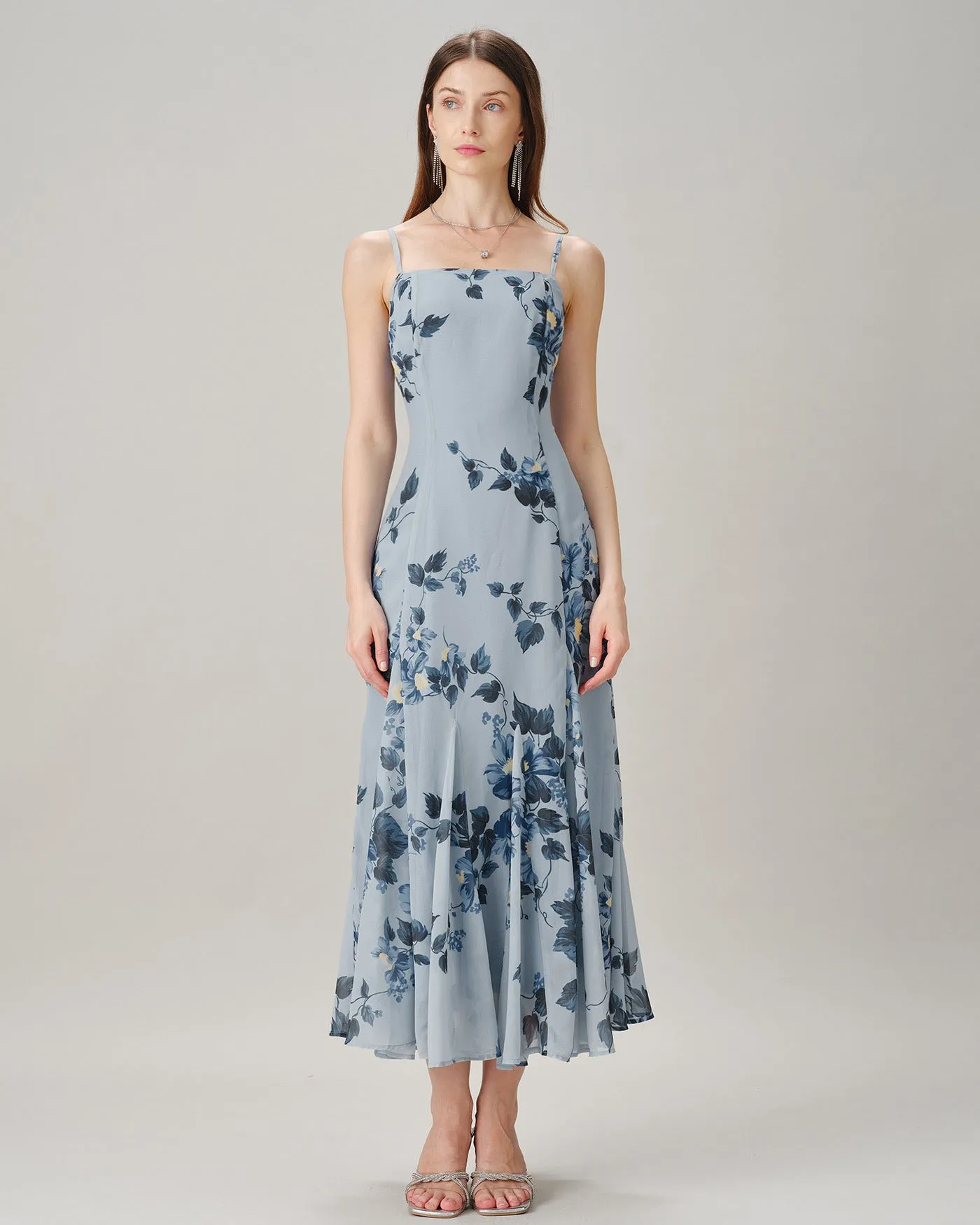 Blue Sleeveless Floral Chiffon Maxi Dress sold by rihoas product image thumbnail 2
