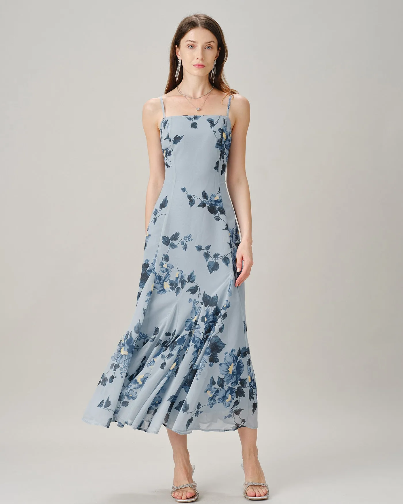 Blue Sleeveless Floral Chiffon Maxi Dress sold by rihoas product image thumbnail 4
