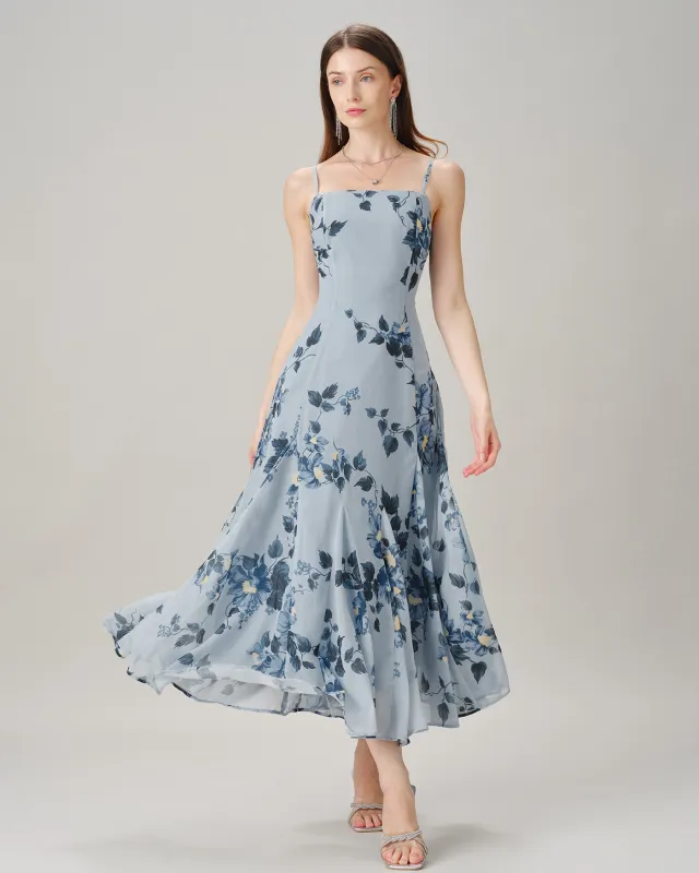Blue Sleeveless Floral Chiffon Maxi Dress made by rihoas
