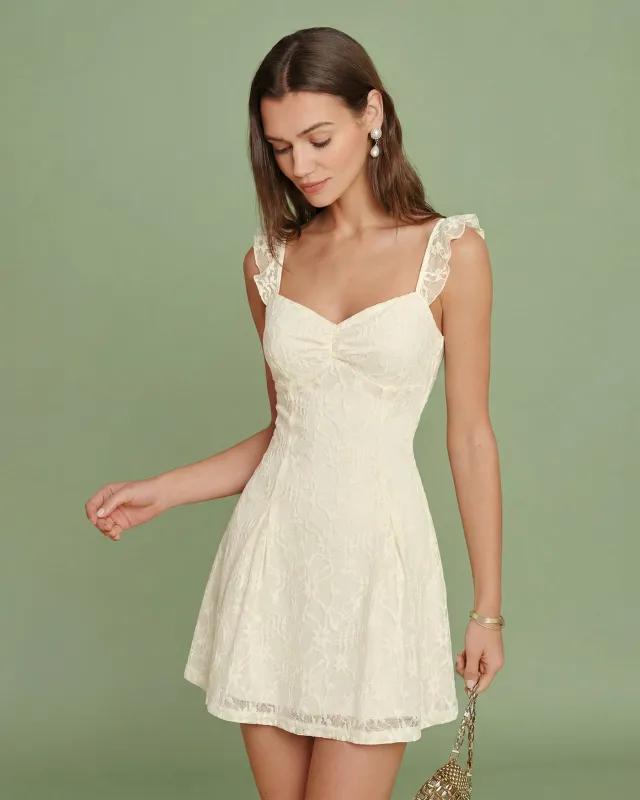 Apricot Sweetheart Neck Floral Lace Mini Dress made by rihoas