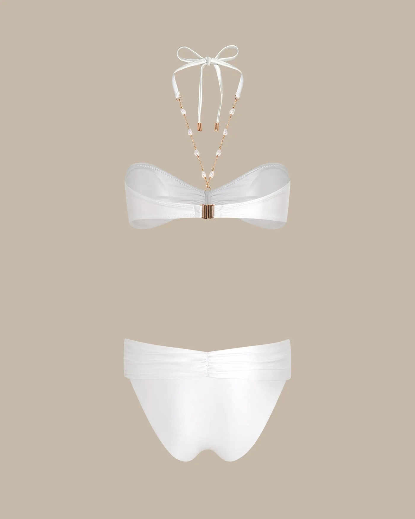 White Halter Rhinestones Triangle Bikini Set sold by rihoas product image thumbnail 5