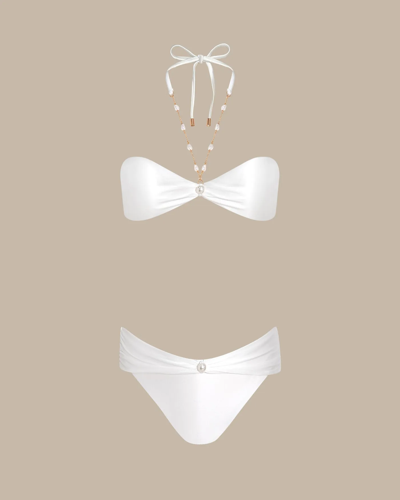White Halter Rhinestones Triangle Bikini Set sold by rihoas product image thumbnail 4